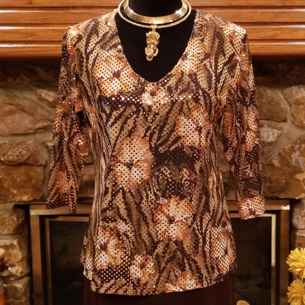 Ninety Brand Gold Sequined Top